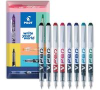 PILOT V PEN - Erasable Disposable Fountain Pen - 0.6mm Nib Tip - Medium Line - Pack of 8 - Black, Red, Pink, Violet, Blue, Peacock & Green - In Envelope Gift Packaging
