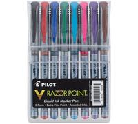 Pilot V Razor Point Liquid Ink Markers Assorted Color Inks 8-Pack Pouch (11008)