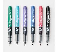 Pilot V Sign Liquid Ink Marker Pen Set - 6 Pack (Red, Light Blue, Blue, Black, Green, Purple) 0.6mm Tip - Precision Writing