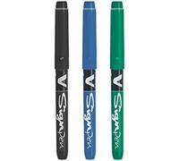 PILOT V Sign Pen - Fineliner Marker Pens - 2.0mm Nib Tip - 0.6mm Line Width - Teacher's Pack of 3 - Black, Blue & Green