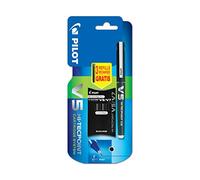 Pilot V5 Cartridge System Liquid Ink Rollerball, 0.5 mm Tip Single Pen with 3 Free Refills - Black