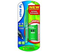 Pilot V5 Cartridge System Liquid Ink Rollerball 0.5 mm tip Single Pen with 3 Free Refills - Green