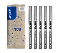 PILOT - V5 Hi-Tecpoint Liquid Ink Rollerball Pen 0.5mm - Black - Box of 5 | SMOOTH & PRECISE: V5 Hi-Tecpoint liquid ink rollerball pens with 0.5mm tips and rich black ink for smooth, precise writing.