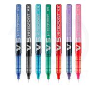 Pilot V5 Hi-Tecpoint Pen Set - 7 Pack Assorted Colours 0.5mm Medium Needle Tip (Blue, Black, Light Blue, Green, Red, Violet, Pink)