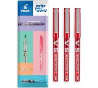 PILOT V5 Hi-Tecpoint Rollerball Pen - Fine 0.5mm Nib - In Envelope Gift Packaging - Pack of 3 (Red)