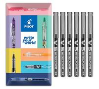 PILOT V5 Hi-Tecpoint Rollerball Pen - Fine 0.5mm Nib - Pack of 6 Pens in Envelope Gift Packaging (Black)