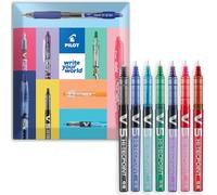 PILOT V5 Hi-Tecpoint Rollerball Pen - Fine 0.5mm Nib - Pack of 7 in Envelope Gift Packaging - Black, Blue, Light Blue, Green, Violet, Pink, & Red Ink