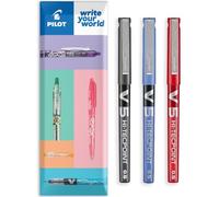 PILOT V5 Hi-Tecpoint Rollerball Pen - Fine 0.5mm Nib Tip - 0.3mm Line Width - In Envelope Gift Packaging - Pack of 3 - Black, Blue & Red Set