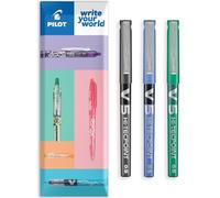 PILOT V5 Hi-Tecpoint Rollerball Pen - Fine 0.5mm Nib Tip - 0.3mm Line Width - Teacher's Pack of 3 - In Envelope Gift Packaging - Black, Blue & Green Set
