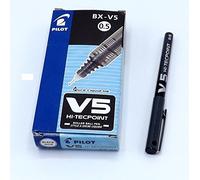 Pilot V5 Hi-Tecpoint Rollerball Pen Liquid Ink 0.5mm Tip 0.3mm Line Black [Pack of 12]
