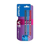 Pilot V5 Liquid Ink Rollerball 0.5 mm Tip (Pack of 3) - Black/Blue/Red