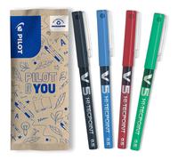 Pilot V5 Liquid Ink Rollerball 0.5mm Tip - Black/Blue/Red/Green (Pack of 4)
