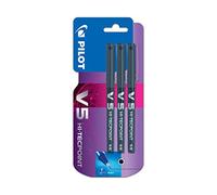 Pilot V5 Liquid Ink Rollerball Pen, 0.5 mm Tip - Black, Pack of 3