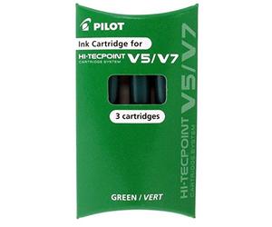 Pilot V5/V7 Ink Cartridges Green for Hi-Techpoint Cartridge System Pens (Pack of 3)