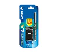 Pilot V7 Cartridge System Liquid Ink Rollerball 0.7 mm Tip - Black, Single Pen with 3 Free Refills
