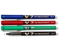 PILOT V7 HI-TECHPOINT ROLLERBALL MIXED PACK OF 4 [1 x Black, 1 x Blue, 1 x Red, 1 x Green]