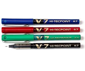 PILOT V7 HI-TECHPOINT ROLLERBALL MIXED PACK OF 4 [1 x Black, 1 x Blue, 1 x Red, 1 x Green]