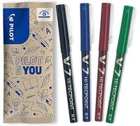 PILOT - V7 Hi-Tecpoint Liquid Ink Rollerball 0.7mm - Assorted - Pack of 4 | SMOOTH & COLOURFUL: V7 Hi-Tecpoint liquid ink rollerball pens with 0.7mm tip in blue, black, red and green.