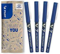 PILOT - V7 Hi-Tecpoint Liquid Ink Rollerball Pen 0.7mm - Blue - Pack of 4 | SMOOTH & PRECISE: V7 Hi-Tecpoint liquid ink rollerball pens with 0.7mm tip and rich blue ink for smooth, precise writing.