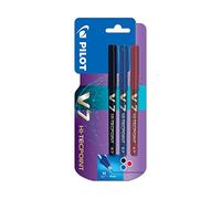 Pilot V7 Hi-Tecpoint Rollerball Pen, 0.7 mm Tip - Black/Blue/Red, Pack of 3