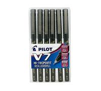 Pilot V7 Hi-Tecpoint Rollerball Pen, 0.7 mm Tip - Black, Pack of 6