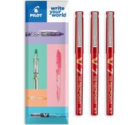 PILOT V7 Hi-Tecpoint Rollerball Pen - Liquid Ink - Medium 0.7mm Nib - In Envelope Gift Packaging - Pack of 3 (Red)