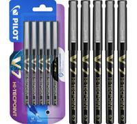 Pilot V7 Hi-Tecpoint Rollerball Pen Liquid Ink Medium 0.7mm Tip Pack of 5 Black