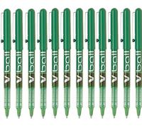 Pilot V Ball 7 Green Fine Rollerball Pen Pens Metal Tip 0.7mm Nib 0.4mm Line Liquid Ink (Pack Of 12)