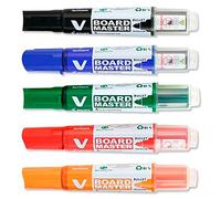 PILOT - V Board Master Whiteboard Markers - Bullet - Assorted - Pack of 5 | BOLD & SUSTAINABLE: Recycled whiteboard markers with 6.0mm bullet tip and rich ink for bold, clear writing. Refillable