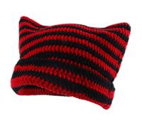Pilot Women's Winter Cat Ears Hats Soft Slouchy Striped Knitted Hat Trendy Warm Crochet Braided Knitted Hat Slip-On Hat Women, red, One Size