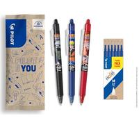 PILOT x NARUTO - 3 pcs FriXion Ball Clicker, Black, Blue, Red + 1 Set of 6 Blue Refills - Erasable Ballpoint Pen - Naruto Shipudden Limited Edition - Retractable Roller Pens - Medium Point