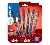 PILOT x Naruto - Set of 6 pens - 3 FriXion Ball Pens & 3 FriXion Ball Clicker Pens - Black, Blue, Red - Erasable Pens - Limited Edition Naruto Shipudden - Retractable Rollerball Pens Medium Point