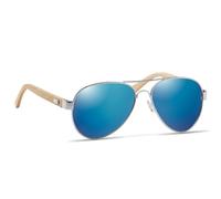 Pilote Glasses Sunglasses with Coloured Mirrored Lenses UV400 CAT3 Strong Anti-Glare with Bamboo Arms in Retro Look in Microfibre Bag as Glasses Cleaning Cloth, blue