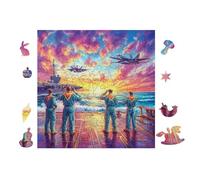 Pilots Watching Jets Fly Over 100 Piece Complete DIY Jigsaw Puzzle Collectors Mind Relaxation Educational Decorative Puzzle Gifts for Adults Wooden Cardboard 28x28cm