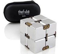 PILPOC theFube Infinity Cube Fidget Desk Toy - Premium Quality Aluminum Infinite Magic Cube with Exclusive Case, Sturdy, Heavy, Relieve Stress and Anxiety, for ADD, ADHD, OCD (Silver)