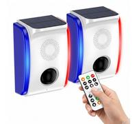 PILSAMAS Solar Motion Activated Alarm 2-Pack, Custom Voice, Magnetic, IP65 | One-Tap Voice Record & PC Upload, Red Blue Strobe Light, For RV Camping, Truck Blind Spot, Driveway, Warehouse, Pool, IP65