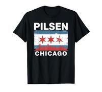 Pilsen Chicago Neighborhood Pride Flag City Skyline Illinois T-Shirt