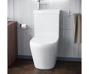 Pilton 2 in 1 Close Coupled Two Piece Ceramic Toilet with Sink On Top - Rimless WC Pan with Cistern and Soft Close Seat and Mixer tap