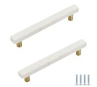 PILYON Cabinet Knobs 2 Pack Marble Brass Handle Square Black Crystal Cabinet Wardrobe Door Drawer Cabinet Door Knob White 160mm