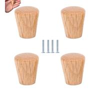PILYON Cabinet Knobs 4 Pack Solid Wood Knob and Handle Mini Handle Wardrobe Drawer Round Small Handle Oak 24 * 28mm Curved Surface