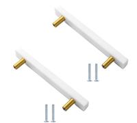 PILYON Cabinet Knobs 6 Pack Marble Brass Handle Square Black Crystal Cabinet Wardrobe Door Drawer Cabinet Door Knob White 160mm