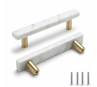 PILYON Cabinet Pulls 2 Pack Marble Brass Handle Square Black Crystal Cabinet Wardrobe Door Drawer Cabinet Door Knob White 130mm