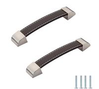 PILYON Cupboard Handles2 Pack Drawer Leather Handle Furniture Black Leather Cabinet Wardrobe Door Knob Pitch 96mm (Dark Brown)