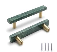 PILYON Drawer Handles and Knobs 2 Pack Marble Brass Handle Square Black Crystal Cabinet Wardrobe Door Drawer Cabinet Door Knob Green 130mm