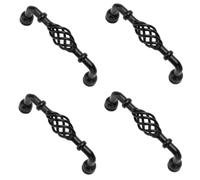 PILYON Drawer Handles and Knobs 4 Pack Black Birdcage Handle Cabinet Door Knob Cabinet Wardrobe Door Black Round Handle, Black Round-128mm