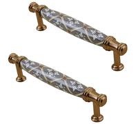 PILYON Drawer Knobs 6 Pack Bohemian Style Wardrobe Handle Ceramic Champagne Cabinet Drawer Door Handle and Knob Hole Distance 128mm