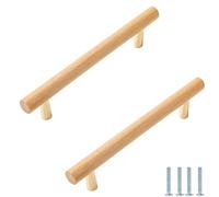 PILYON Handles for Cupboards Draws 2 Pack Log Knob and Handle Wooden Drawer Wardrobe Door Long Wooden Handle Beech Hole Distance 128mm