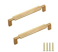 PILYON Kitchen Handles for Cupboard and Drawer 2Pack Black Cabinet Small Handle Wardrobe Door Pure Copper Handle Drawer Cabinet Chinese Style Hole Pitch 128mm-Gold