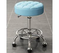 PILYON Rolling Salon Stool Adjustable Height Swivel Stool, Beauty Nail Barber Shop Swivel Lifting Round Stool with Wheels and Foot Rest for Salon Esthetician and Home Office,Light Blue