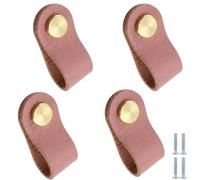 PILYON Wardrobe Door Handle and Knobs 4 Pack Drawer Leather Knobs Cabinet Dresser Knobs and Leather Pulls Pink